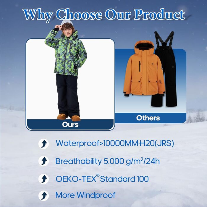 SNOWER Дитячий зимовий комбінезон для хлопчика з капюшоном, теплий гірськолижний костюм, кольорове зелений, 6-7 років