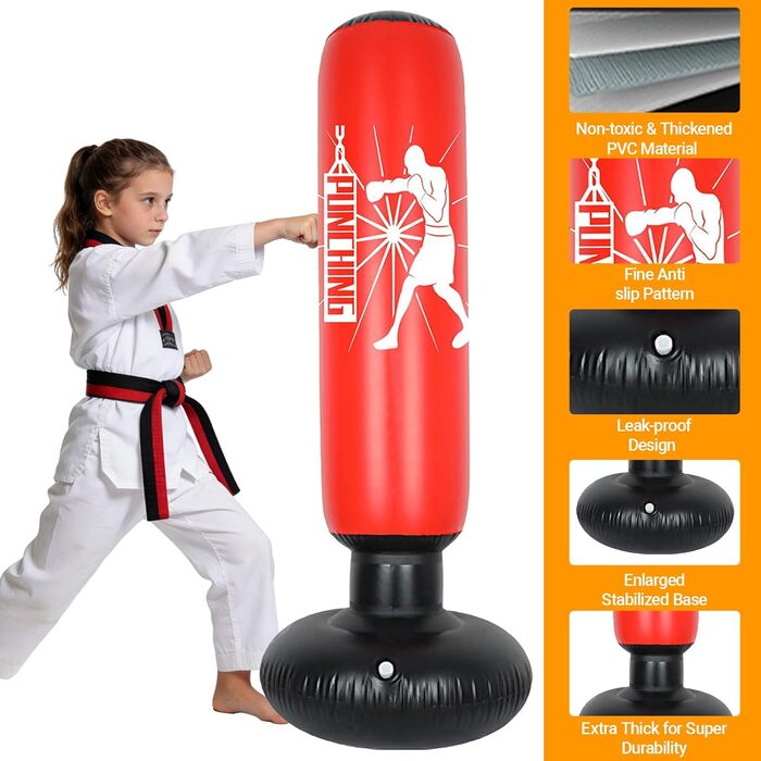 Боксерський мішок дитячий надувний 160 см для хлопчиків та дівчаток 6-12 років, стійкий, для карате, кікбоксингу, тхеквондо