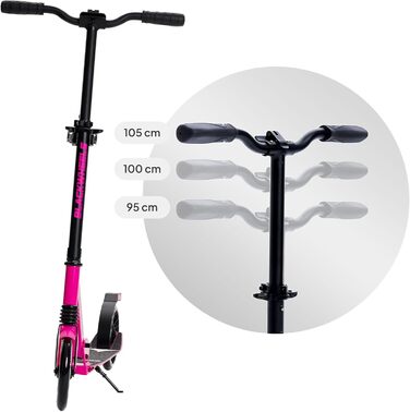 Самокат міський BLACKWHEELS Zoom City-Scooter 200мм, алюмінієвий, складаний, з амортизаторами, регульований кермо, чорно-рожевий