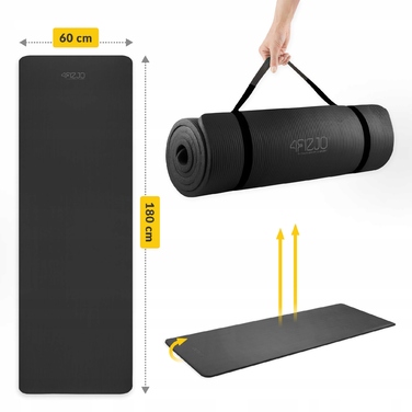 Килимок для фітнесу 4FIZJO 180 см x 60 см, чорний