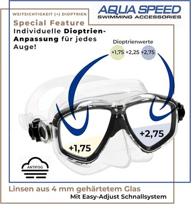 Плавальна маска Aqua Speed VISION/07 з коригуючими та звичайними лінзами для дайвінгу