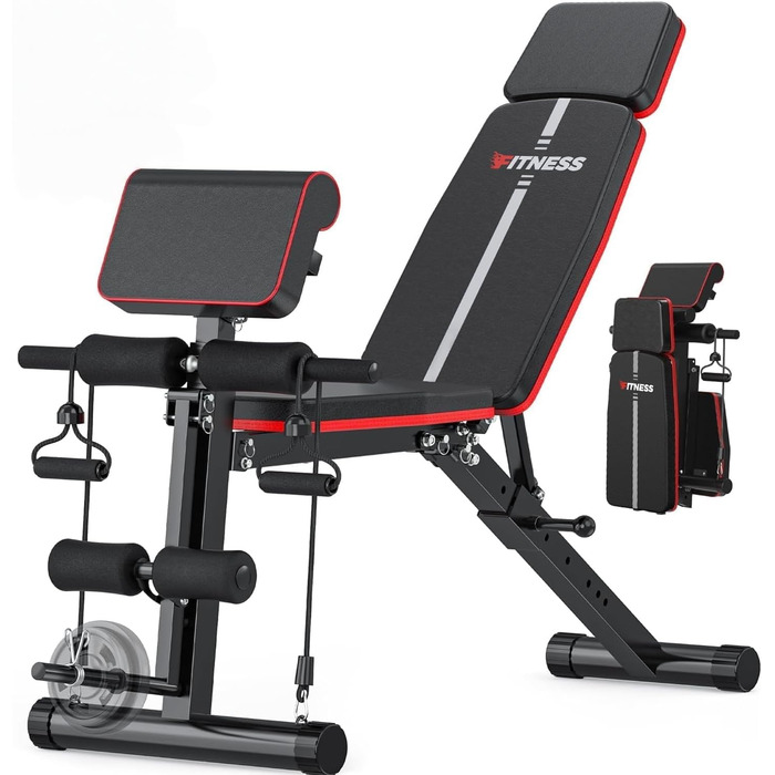 Регульована лава для тренажерного залу вдома, 350кг, складана лава з підніжжям для ніг та упором для преса, нахильна та відкидна лава для дому