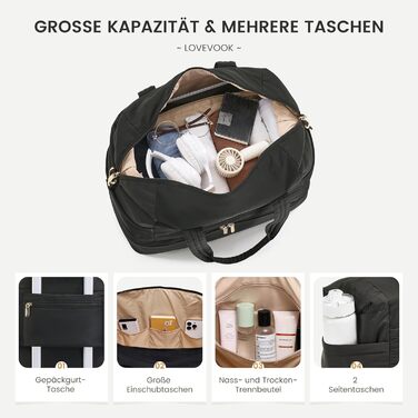 Сумка-мішок LOVEVOOK для вихідних, клінічна сумка, ручна поклажа, легка лікарняна сумка, місткий дорожній мішок з відділенням для взуття та косметичка, спортивна сумка для подорожей, 52x38x25 см (50 л), B-beige Nude