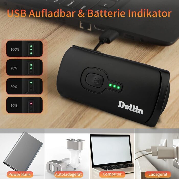 Набір велосипедних ліхтів Deilin: LED, 70 Lux, USB, водонепроникні (IPX5), переднє та заднє освітлення