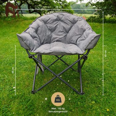 Крісло-трансформер Skandika Moonchair XL/Mala для кемпінгу та відпочинку | Зручне складне крісло з міцним сталевим каркасом | Для дому, саду, балкону та подорожей (Moonchair Premium Xl, сірий)
