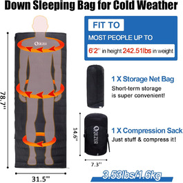 Спальний мішок ультралегкий, компактний для кемпінгу та трекінгу, 3-4 сезони, Outdoor/Indoor (Чорний, 0°C)