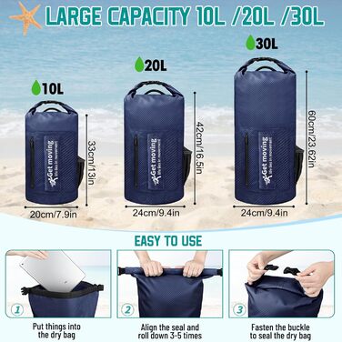 Водонепроникний мішок-рюкзак Dry Bag 20L RollTop, блакитний. Для каякінгу, рафтингу, риболовлі та відпочинку на воді