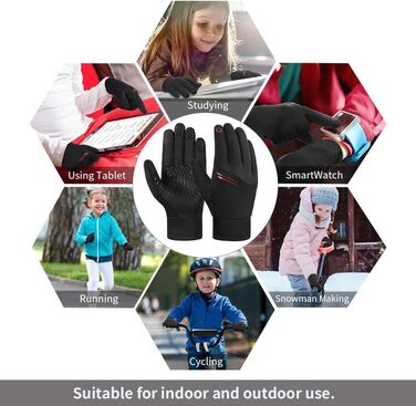 Дитячі рукавички EEFOW для зими: теплі флісові рукавички з сенсорним екраном для велосипеда, бігу та прогулянок (для хлопчиків та дівчаток 4-12 років, чорні та сині/червоні)
