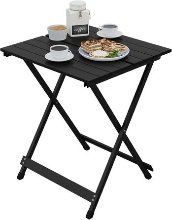 Складаний столик Woltu з алюмінію для дачі, балкону та саду, 50.5x47x59.5 см, чорний