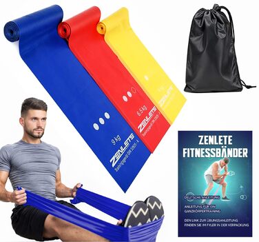 Набір еластичних стрічок для фітнесу 2.5м – для м'язового розвитку, йоги, пілатесу та фізіотерапії. Оригінальні фітнес-стрічки для гімнастики, довгі тренувальні стрічки для більшої свободи рухів. Жовті, червоні та сині. 2.5м