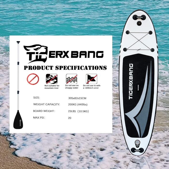 Надувний SUP Board (Stand Up Paddle Board) для веслування, чорний, 305 см