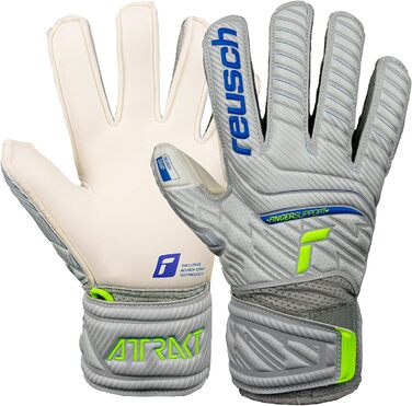 Воротарські рукавички Reusch Attrakt Grip Finger Support Junior, унісекс, зовнішній шов, grip-латекс, для всіх типів покриття, розмір 5.5, сірі/жовті