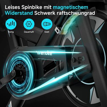 Велотренажер Wenoker з APP, магнітний опір, для дому, Indoor Bike, LCD-дисплей, вантажопідйомність 160 кг, турквіс