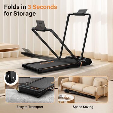 Доріжка для ходьби Walking Pad 2.5 к.с., тиха, з пультом та LED-дисплеєм, компактна бігова доріжка для дому та офісу, чорна з поручнем