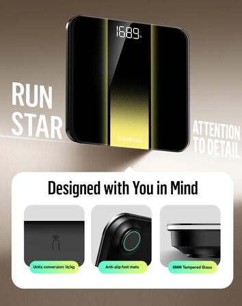 Електронні ваги RunStar з LED-дисплеєм, точність 180 кг, скло 6 мм