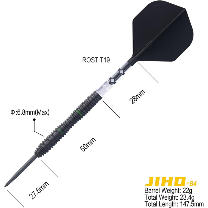 Дартс набір CUESOUL JIHO S1-S8, 90% вольфрам, сталева голка, 21/22/23 г, з уніфікованими крилами ROST T19