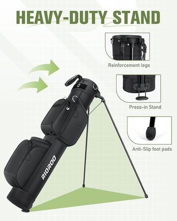 Сумка для гольфу на штативі, легка, для 9 ключок, з роздільниками, водонепроникна, з кишенькою-холодильником, ергономічний плечовий ремінь, велика кишеня, унісекс, чорна A1