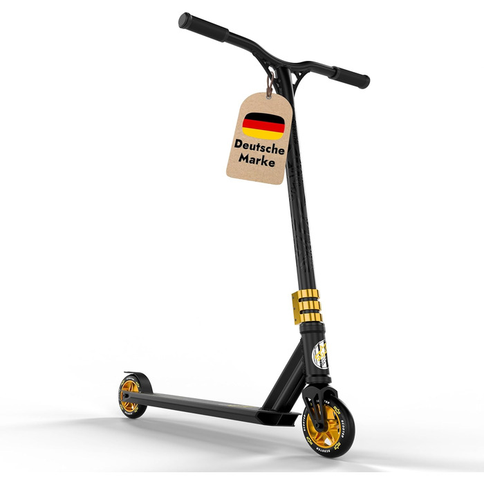 Трюковий самокат STAR SCOOTER Pro Sport для дітей від 7 років та дорослих, алюмінієвий, HIC, колеса 110/120 мм, чорний і золотий