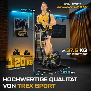 Еліптичний тренажер TREX SPORT TX-600CT Velox для дому, магнітна система, 16 рівнів навантаження, пульсометр, до 120 кг