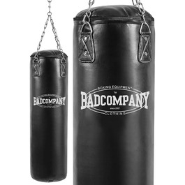 Боксерський мішок Bad Company з вініловим покриттям, наповнений/порожній, чорний, 80-180x35 см, з важким сталевим ланцюгом на 4 точки кріплення