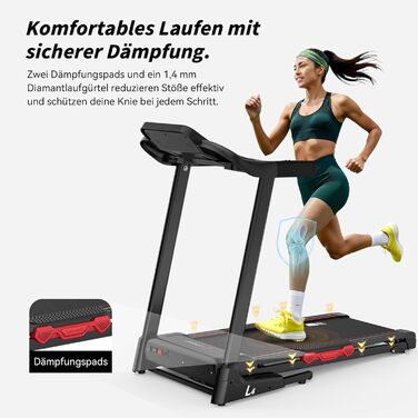 Біговий тренажер L3 для дому, складаний, з тихою амортизацією, Bluetooth, сумісний з Kinomap & Zwift, 4PS, до 20 км/год, кут нахилу 18%, розмір бігового полотна 1340x480 мм, до 120 кг