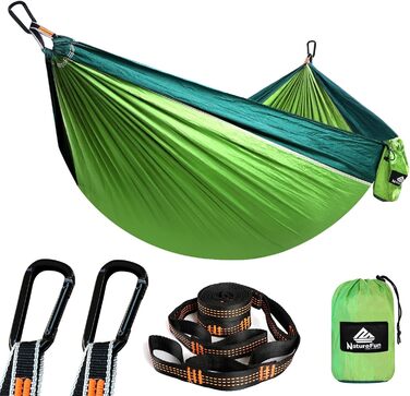 Гамак для кемпінгу NATUREFUN | Легкий, 300 кг, 275x140 см, дихаючий, швидковисихаючий, нейлон, 2 карабіни, 2 петлі, для дому та саду