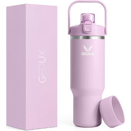 Спортивна термобутилка GEDUX IceFlow Flip Straw 1 л з трубочкою, зберігає холод понад 12 годин, герметична, BPA Free, для води, для спорту, придатна для миття в посудомийній машині, світло-фіолетова
