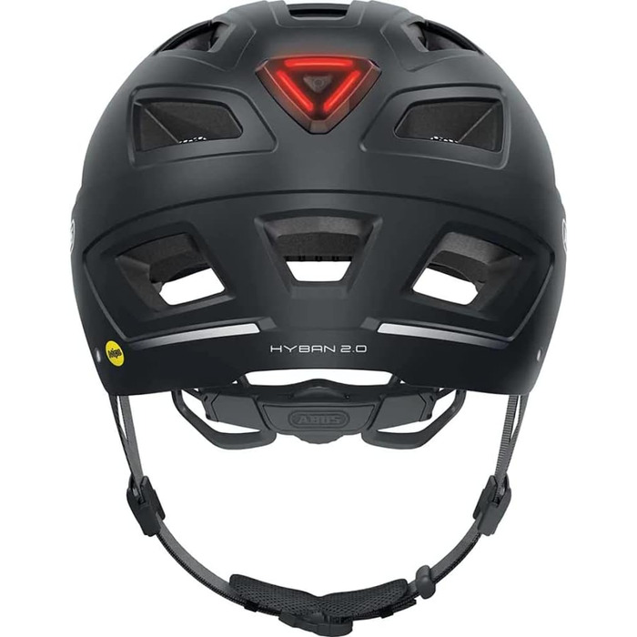 ABUS Hyban 2.0 MIPS велосипедний шолом з ліхтарем, ABS, захист від ударів, чорний, розмір M (52-58 см), для дорослих