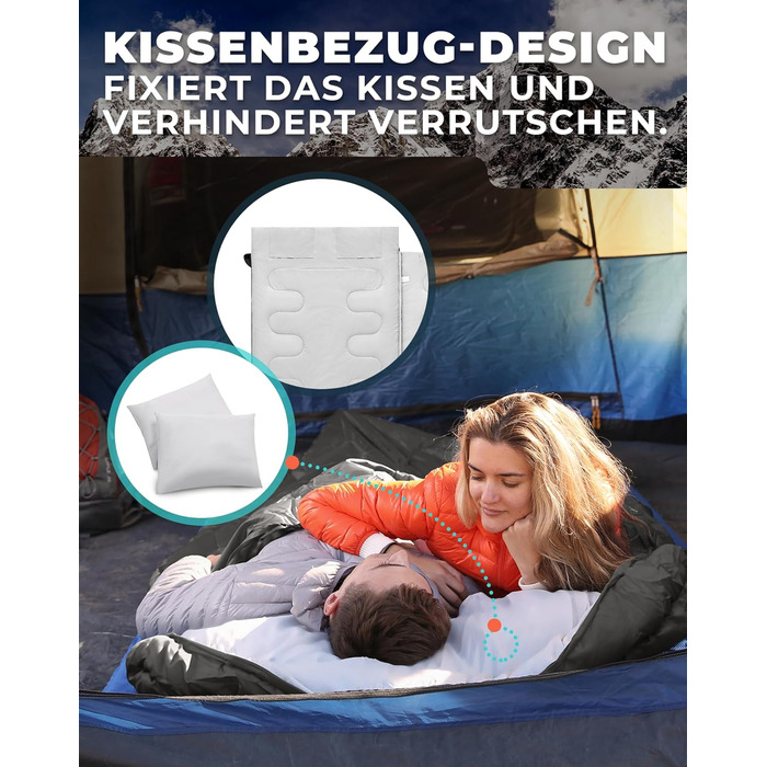 Сплячий мішок KingCamp для двох осіб, зимовий, чорний, для кемпінгу та відпочинку на природі