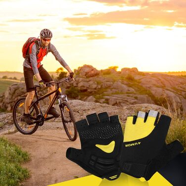 Велосипедні рукавички 4UMOR для чоловіків: напівпальцеві, антиковзаючі, амортизуючі. Підходять для шосе, MTB, гірського велосипеда та катання. Яскраві кольори для безпеки.