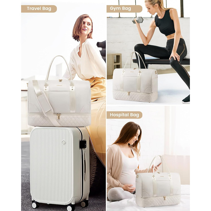 Сумка-мішок LOVEVOOK для подорожей: жіноча дорожня сумка-мішок з відділенням для взуття та мокрих речей, 2 шт. у наборі, 40 л, бежевий колір