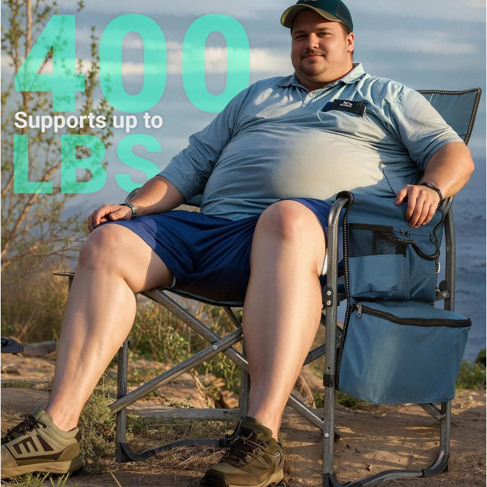 Стілець для кемпінгу OVERMONT: складаний, з підспівачем та сумкою-холодильником. Макс. навантаження 180 кг (2 шт., чорний)