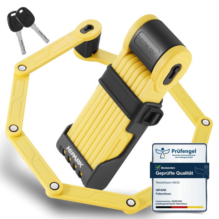 Замок для велосипеда складний, 100см, з ключами, висока безпека, з кріпленням, сталевий, для велосипеда, електровелосипеда (жовтий)