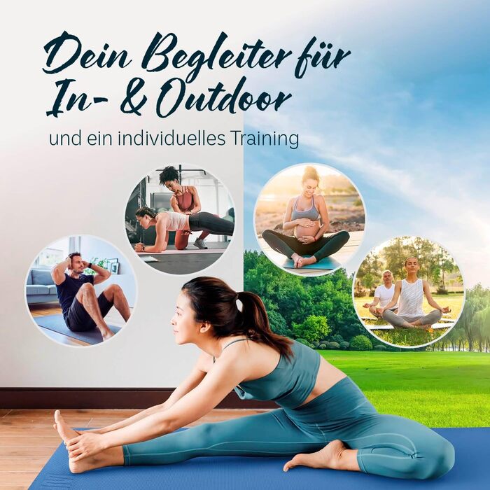 Килимок для йоги та фітнесу, 183 x 61 x 0,4 см, Navyblue (темно-синій) | Килимок для занять йогою, пілатесом, спортом | Звукоізоляційний, нековзний, міцний