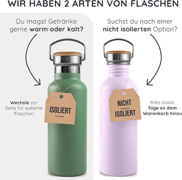 Водафлянка Bambaw з нержавіючої сталі, 1 л | Багаторазова еко-пляшка | Для кемпінгу та походів | Без пластику | Спортивна пляшка, 1000 мл, срібна