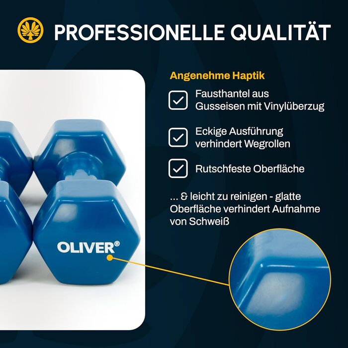 Гантелі вінілові Oliver, набір 2 шт по 3 кг, різна вага