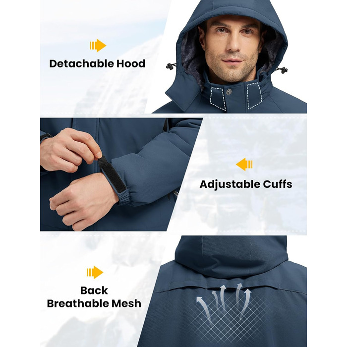 Сніговий костюм Rdruko для чоловіків, водонепроникний, з утепленим флісом, капюшон, для активного відпочинку в горах (Джинсовий синій, XL)