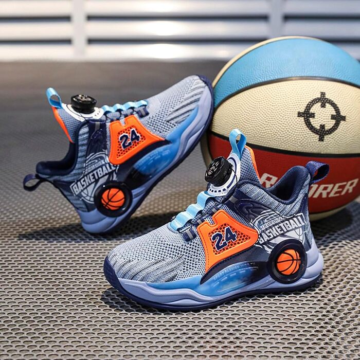 Дитячі баскетбольні кросівки Kinder: високо посадка, амортизація, легкі, антиковзкі, дихаючі, для активного відпочинку та спорту, унісекс (33 EU, синій 1715)