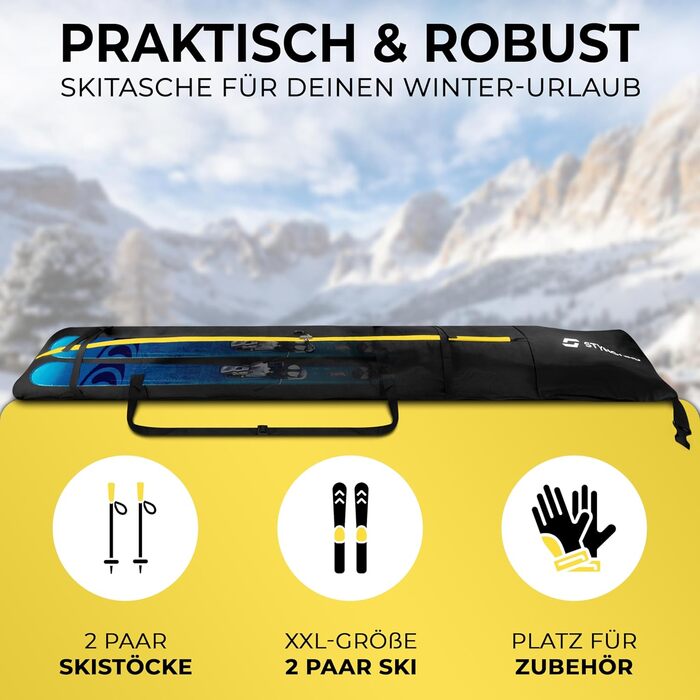 Чохол для лиж STYNGARD KITZBÜHEL (2 пари) - XXL, чорно-жовтий, водонепроникний