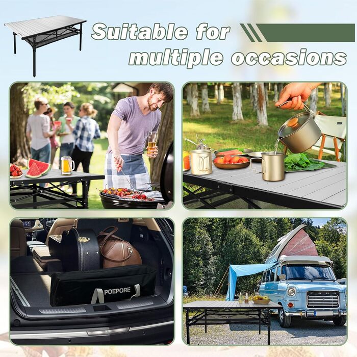 Складаний садовий стіл для кемпінгу Poepore, алюміній, 140x70x70 см, на 4-6 осіб, чорний