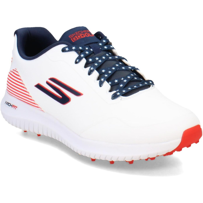 Гольф-взуття Skechers Max Fairway 3 Arch Fit для чоловіків без шипів (46.5 EU, Білий, Морська хвиля, Червоний)