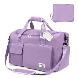 Складана дорожня сумка Flintronic 36L, велика водонепроникна сумка для подорожей, вікенду та спорту для чоловіків та жінок, сіра (з багажним ярликом)