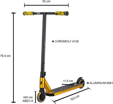 Трюковий самокат NKD Stunt Scooter New Generation: алюмінієвий, з підшипниками ABEC-9, обертовий кермо 360° - Золотий