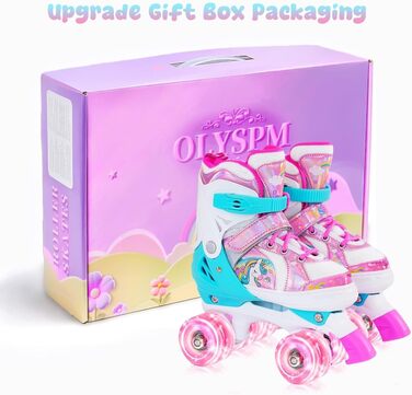 Роликові ковзани для дівчаток та дітей, 4 розміри, регульовані, з 8 світлодіодними колесами, рожеві