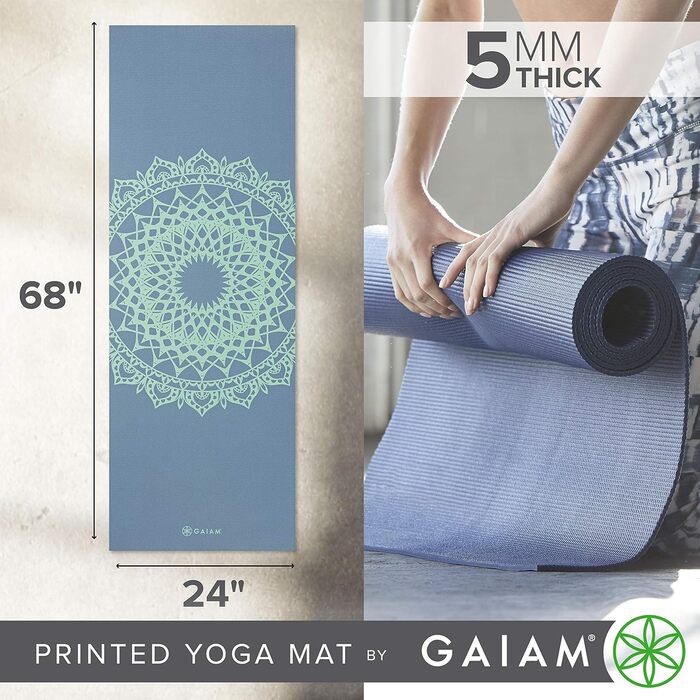 Йога мат Gaiam, 5 мм, нековзна, для йоги, пілатесу та тренувань на підлозі (172,7 x 61 x 5 мм)