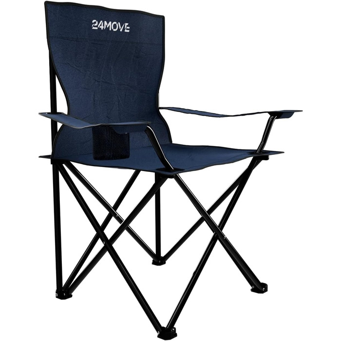 Складний стілець 24MOVE® для відпочинку: синій кемпінговий стілець для риболовлі з підстаканником, для саду та відпочинку на природі, поліестер