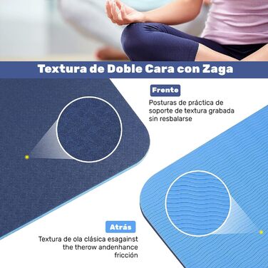 Килимок для йоги з TPE, 183x61 см, 6 мм, неслизький, для йоги, пілатесу, фітнесу, реабілітації, синій