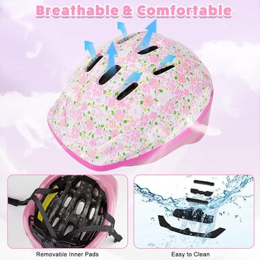 Дитячий шолом та набір захисту (3-8 років), рожевий, з LED-ліхтариками, для велосипеда та скейтборда