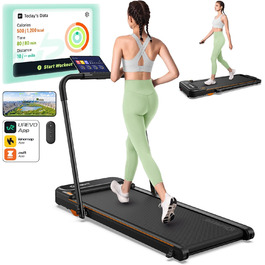 Біговий тренажер UREVO 2 в 1 з SmartCoach App, Walking pad з подвійною амортизацією, біговий доріжка з пультом керування та LED-дисплеєм, чорний та світло-жовтий, з APP