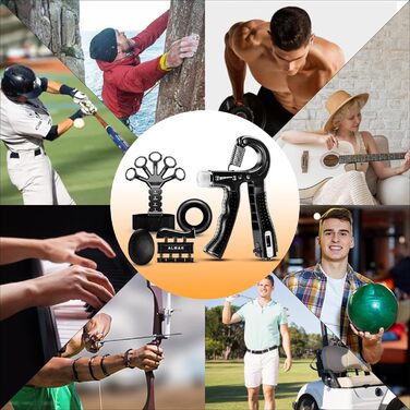 Набір тренажерів для рук ALMAH: 5 шт. для пальців, зап'ястя, сили хвата. Регульовані, для реабілітації та зняття стресу